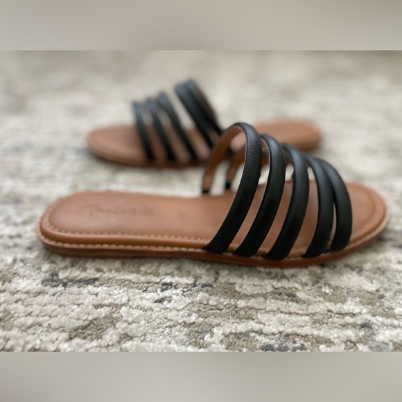 Madewell Addie Leather Sandals Size 8 Strappy Slides Flats Black Tan Boho - Picture 5 of 7